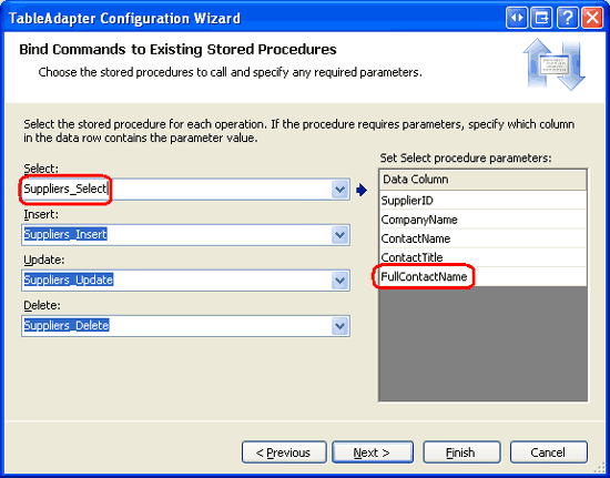 Spuštěním Průvodce konfigurací TableAdapter aktualizujte sloupce tabulky DataTable s.