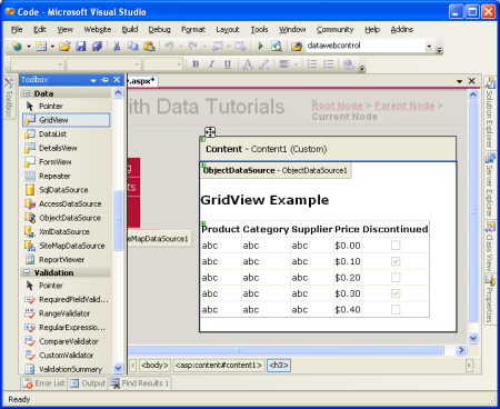 Ohraničená pole objektu GridView byla přizpůsobena.