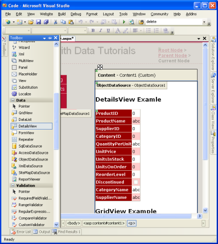 Přidejte na stránku Objekt DetailsView a vytvořte vazbu k objektu ObjectDataSource.