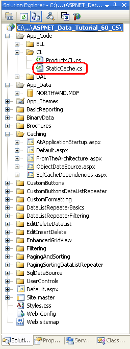 Vytvoření třídy StaticCache.cs ve složce CL