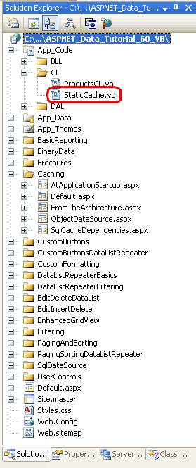 Vytvoření třídy StaticCache.vb ve složce CL