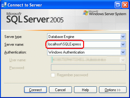 Připojení k serveru localhost\SQLExpress Server