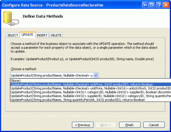 Použití přetížení UpdateProduct se třemi vstupními parametry