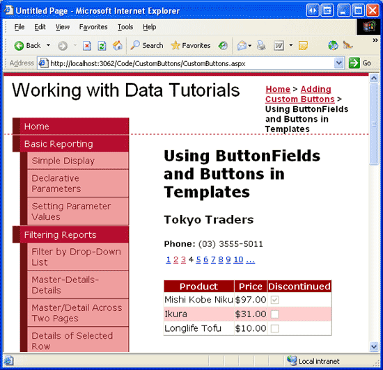 Vybrané produkty dodavatele jsou zobrazeny v GridView