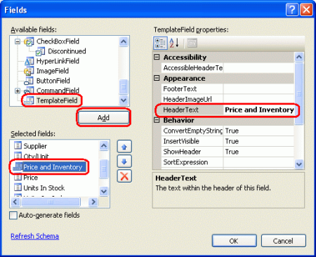 Přidání nového templateField do ovládacího prvku DetailsView