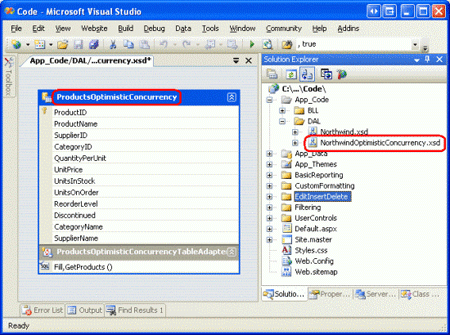 DataTable a TableAdapter byly přidány do zadané datové sady.