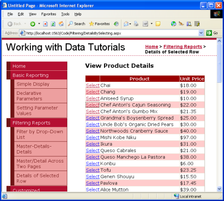 Při prvním navštívení se zobrazí pouze objekt GridView.