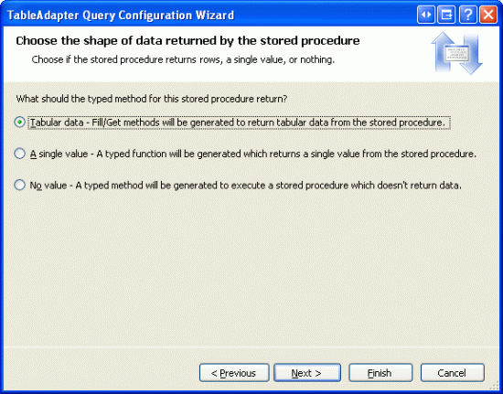 Označuje, že uložená procedura vrací tabulková data.