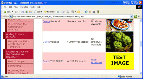 Po vložení testovací kategorie se zobrazí v zobrazení GridView.