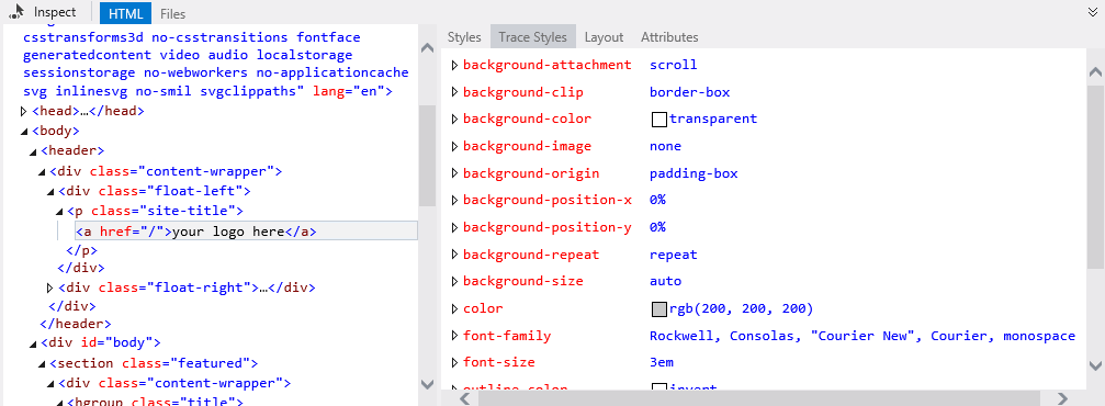 Trasování stylů CSS