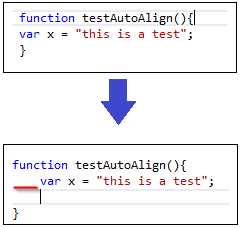 Kód JavaScriptu je automaticky zarovnaný