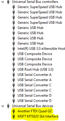 správce zařízení dvě zařízení USB