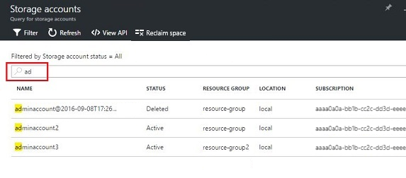 Vyhledání účtů úložiště služby Azure Stack Hub