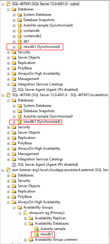 stavu databáze AlwaysOn v aplikaci SQL Server Management Studio