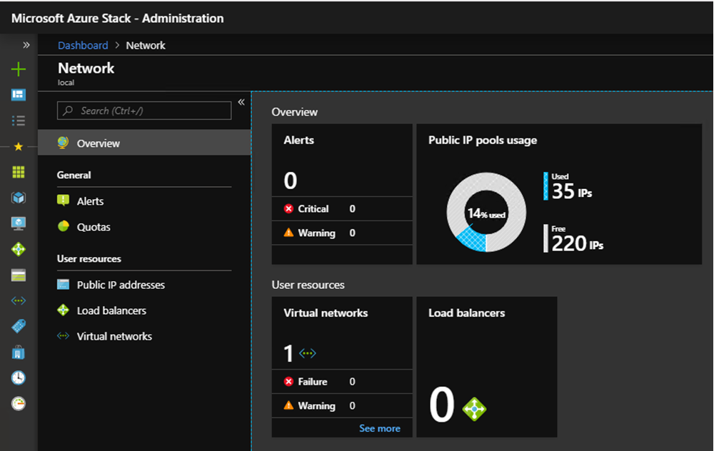 Podokno Poskytovatel síťových prostředků na portálu pro správu služby Azure Stack Hub