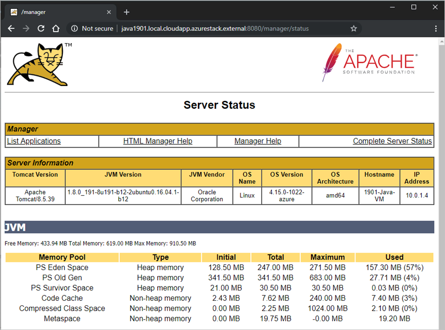 Apache Tomcat na virtuálním počítači Azure Stack Hub