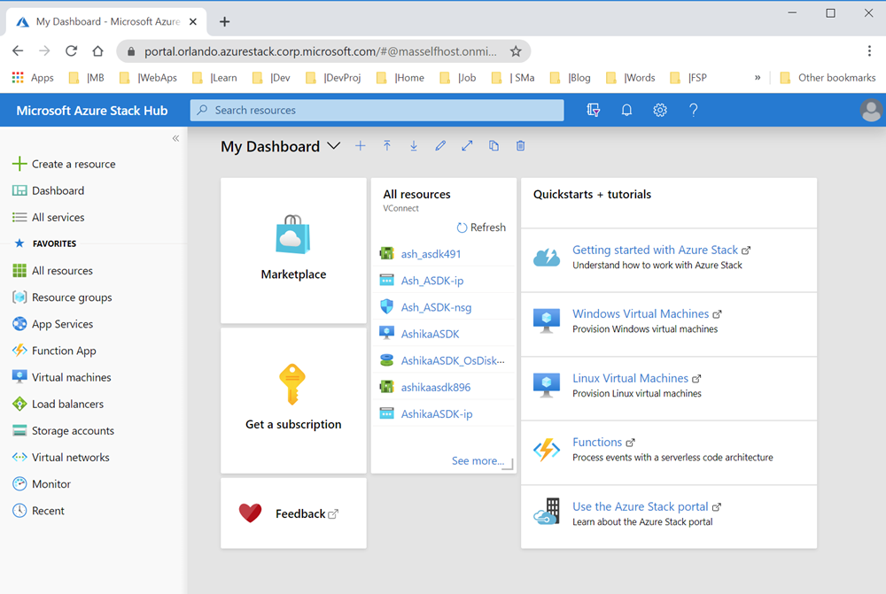 Snímek obrazovky uživatelského portálu služby Azure Stack Hub