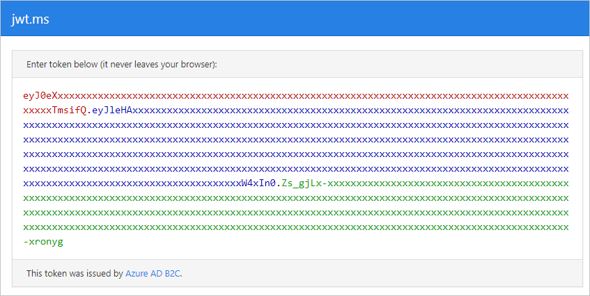 Screenshot of the encoded token value displayed on jwt.ms.