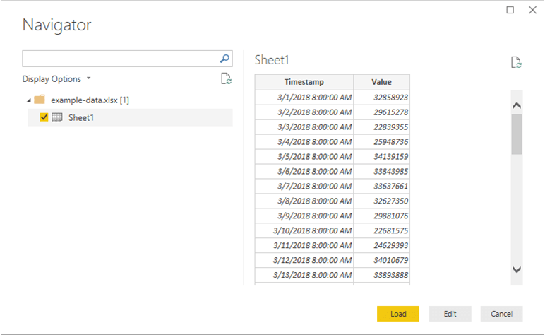 Obrázek obrazovky Navigátor zdroje dat v Power BI