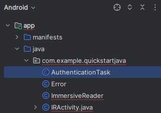 Snímek obrazovky se souborem třídy AuthenticationTask Java