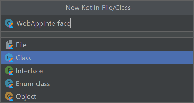 Snímek obrazovky třídy WebAppInterface Kotlin