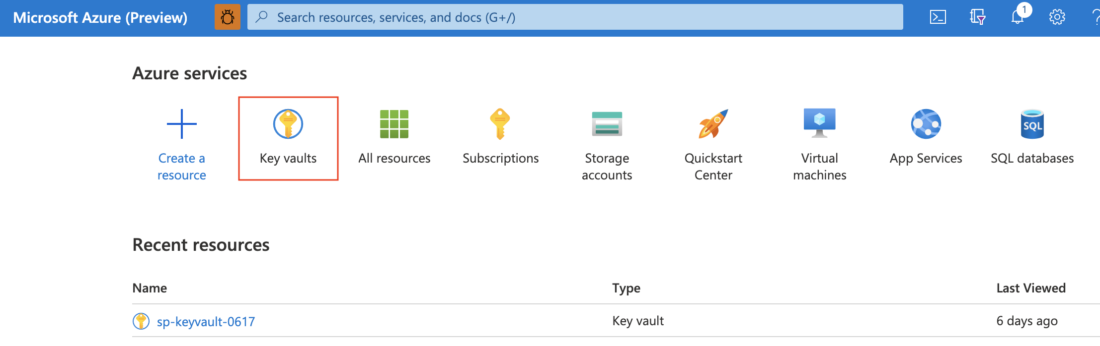 vytvoření trezoru klíčů na webu Azure Portal