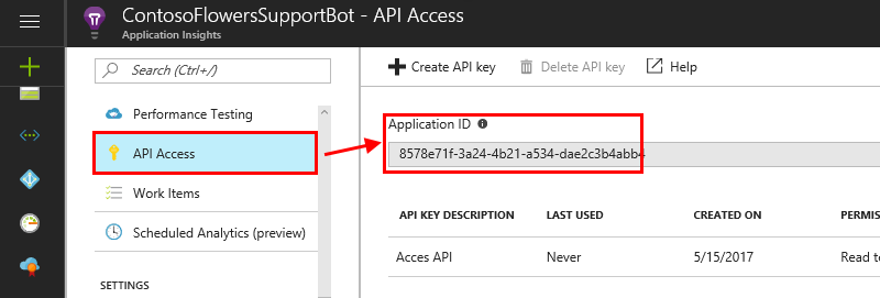 Snímek obrazovky znázorňující, jak získat ID aplikace z prostředku Application Insights