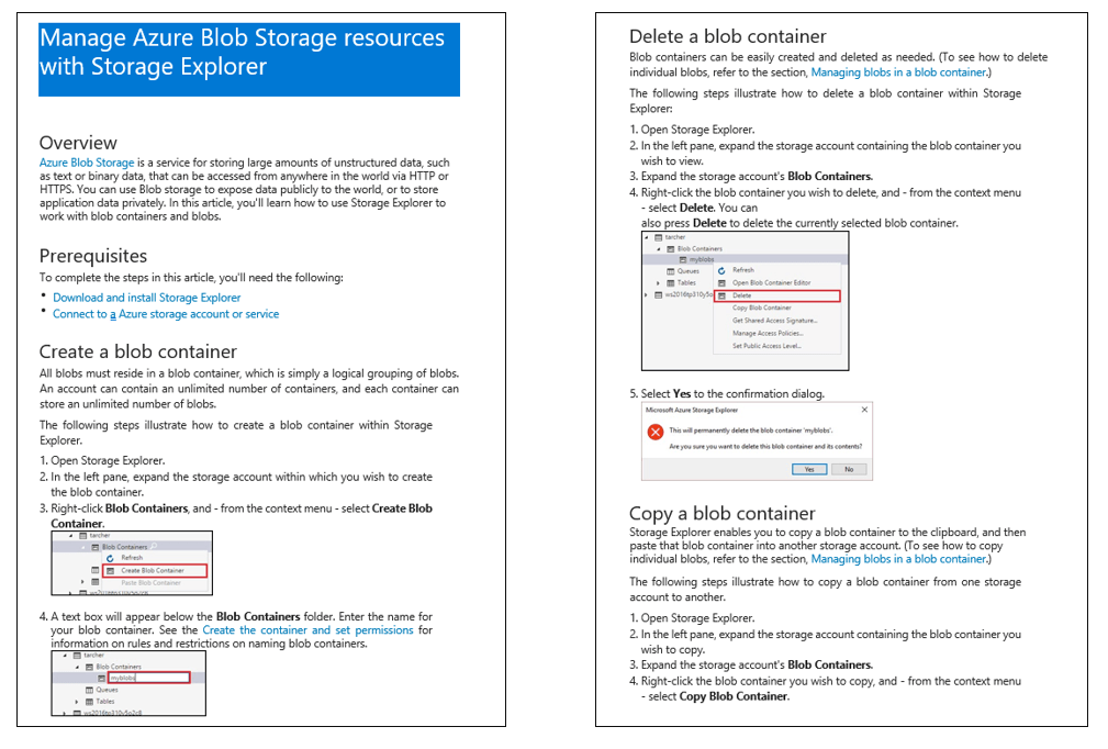 Částečně strukturovaná dokumentace ke službě Azure Blob Storage