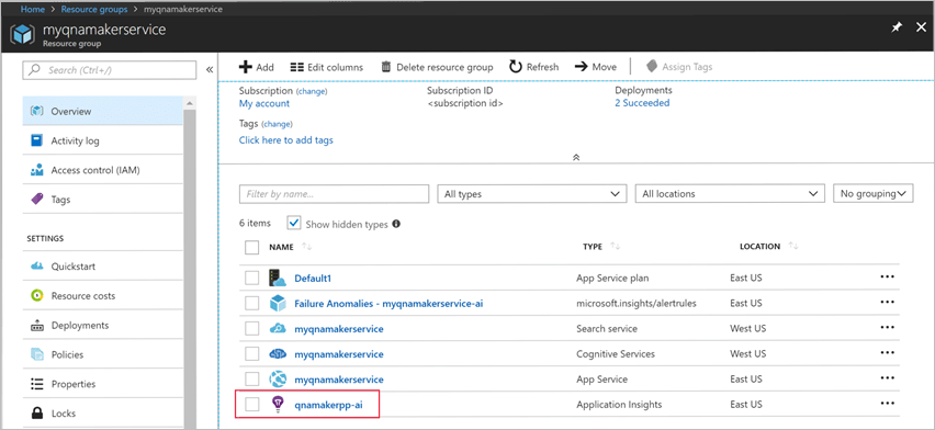 Výběr prostředku Application Insights