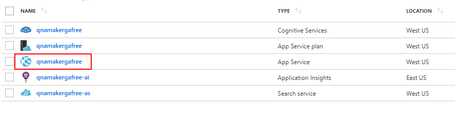 Instance služby App Service QnAMaker