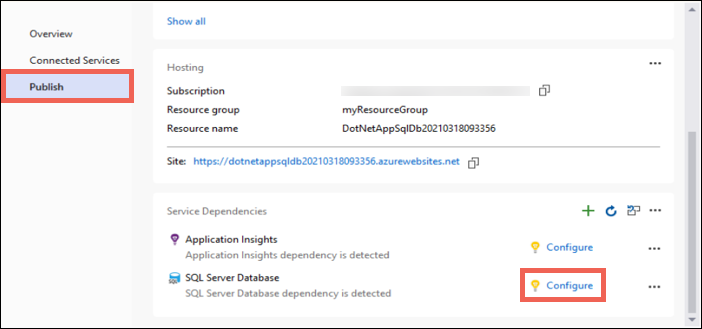 Konfigurace závislosti služby SQL Database