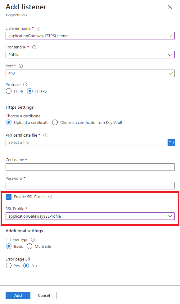 Associate SSL profile to new listener