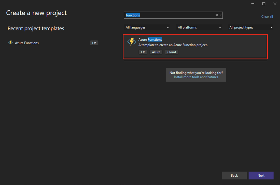 Snímek obrazovky s dialogovým oknem Nový projekt v sadě Visual Studio