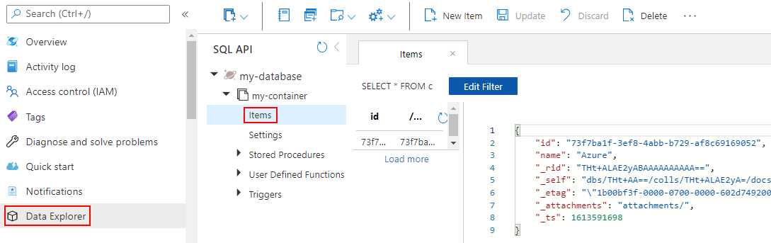 Ověření vytvoření nového dokumentu v kontejneru Azure Cosmos DB