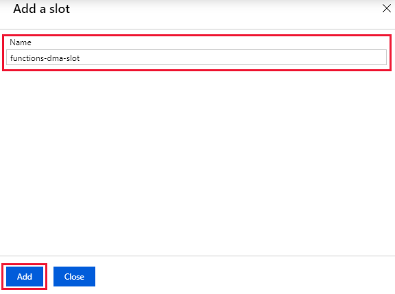 Pojmenujte slot nasazení Azure Functions.