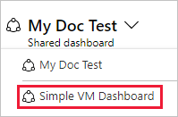 Snímek obrazovky s možností výběru řídicího panelu na webu Azure Portal