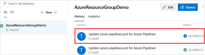 Snímek obrazovky se zobrazením výsledků kanálu v Azure DevOps