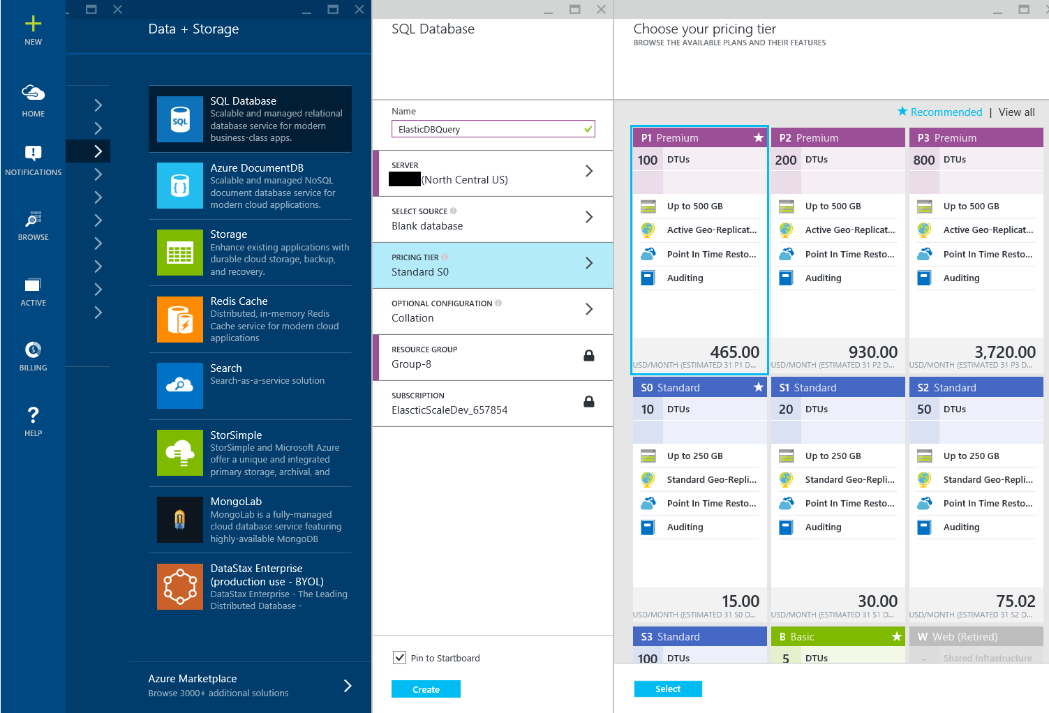 Azure Portal a cenová úroveň