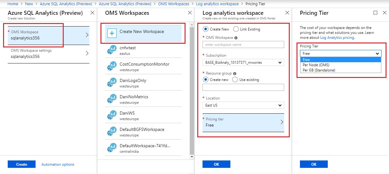 Snímek obrazovky znázorňující, jak nakonfigurovat Azure SQL Analytics na portálu