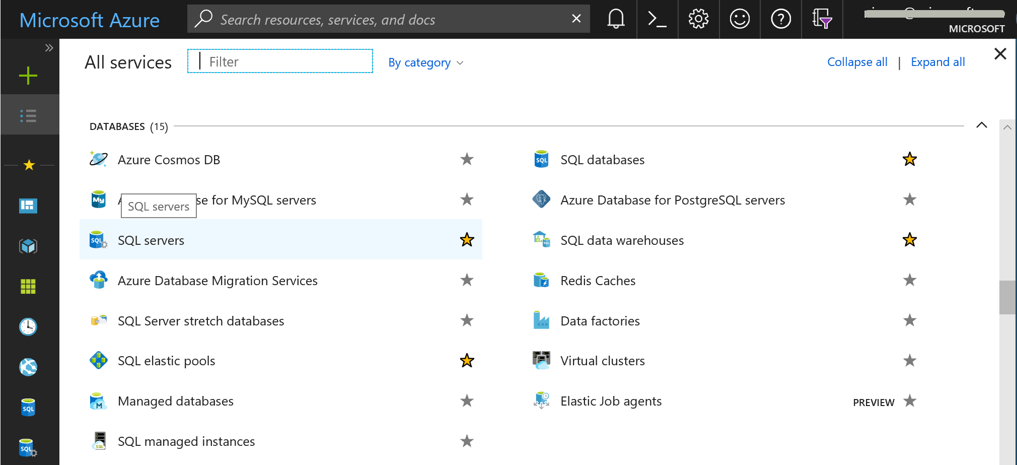 Vyhledání serveru Azure SQL Database na portálu