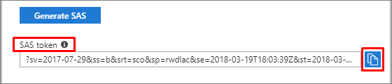 Snímek obrazovky znázorňující, jak zkopírovat token SAS