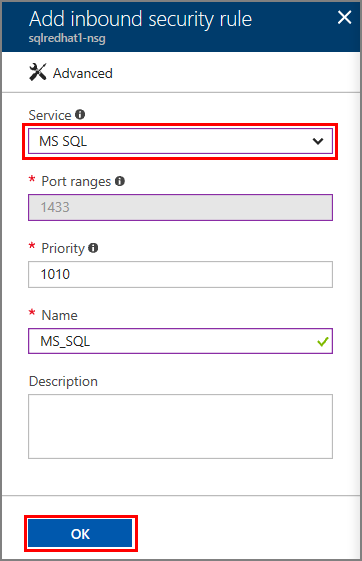 Pravidlo skupiny zabezpečení MS SQL