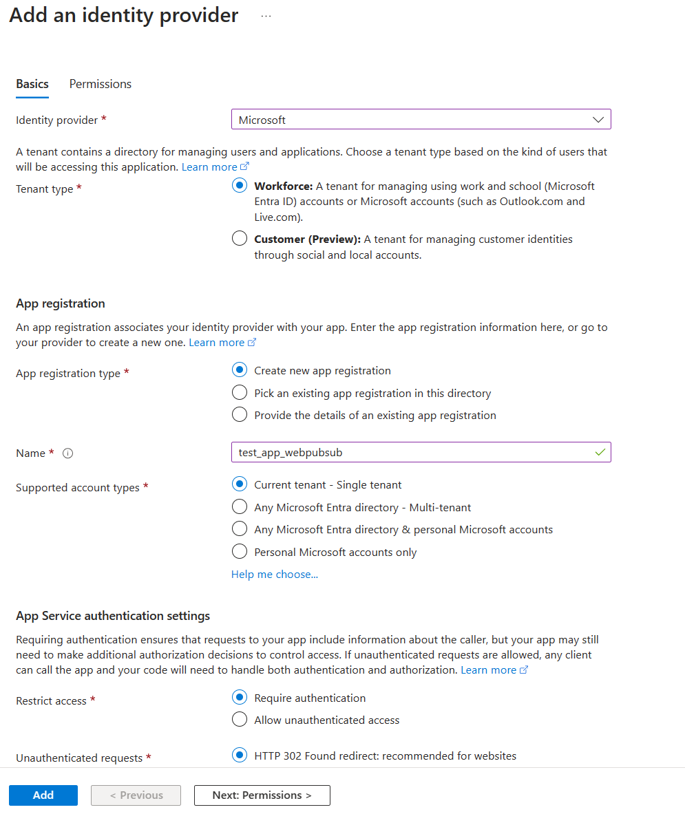 Snímek obrazovky znázorňující základní informace o přidání zprostředkovatele identity