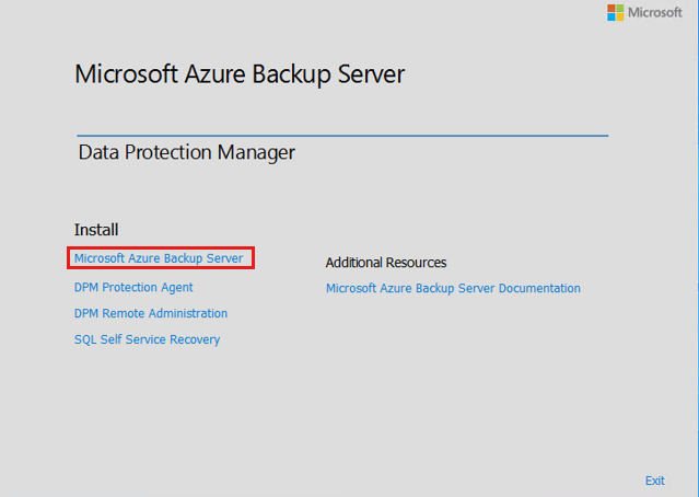 Snímek obrazovky s průvodcem nastavením služby Microsoft Azure Backup