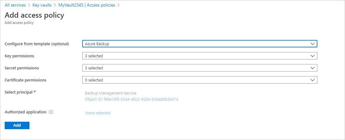 Výběr služby Azure Backup