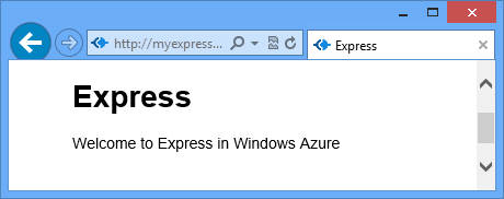 Webový prohlížeč zobrazující vítá vás Express v Azure