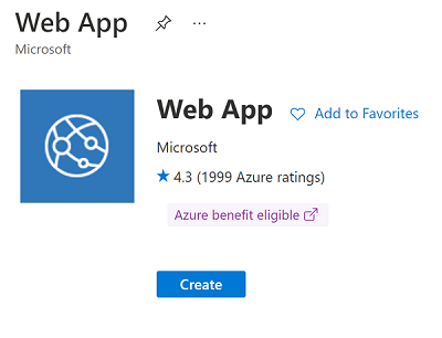 Snímek obrazovky znázorňující vytvoření prostředku webové aplikace na webu Azure Portal