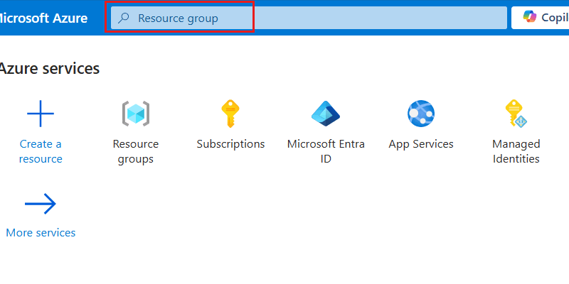 Snímek obrazovky globálního vyhledávacího panelu na webu Azure Portal