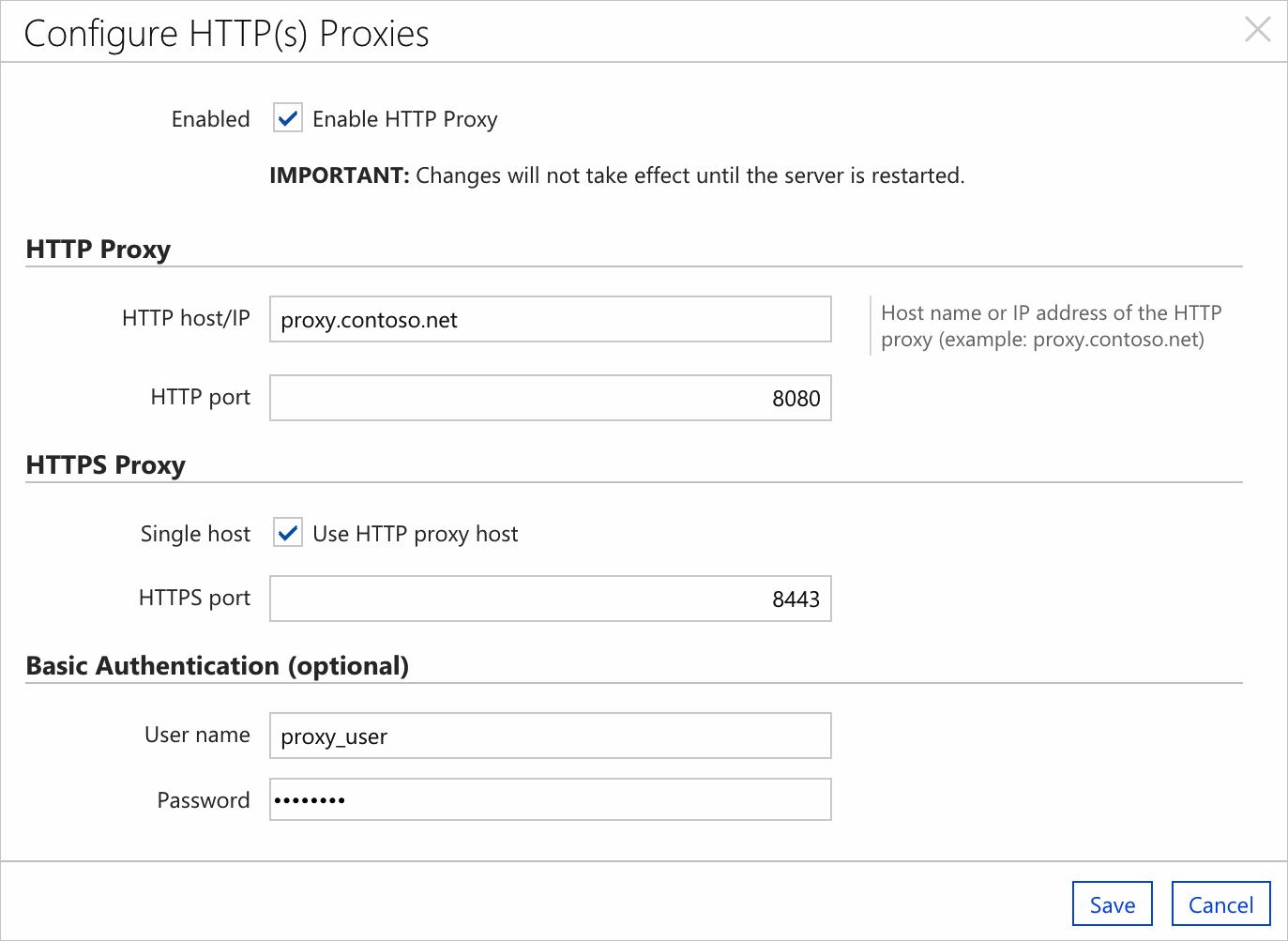 Okno Nastavení proxy serveru