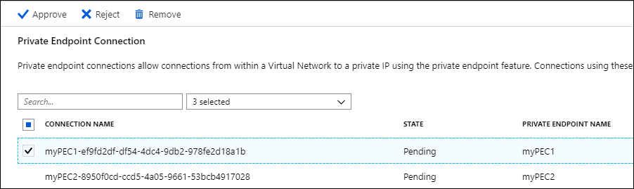 Screenshot showing how to select a private endpoint.